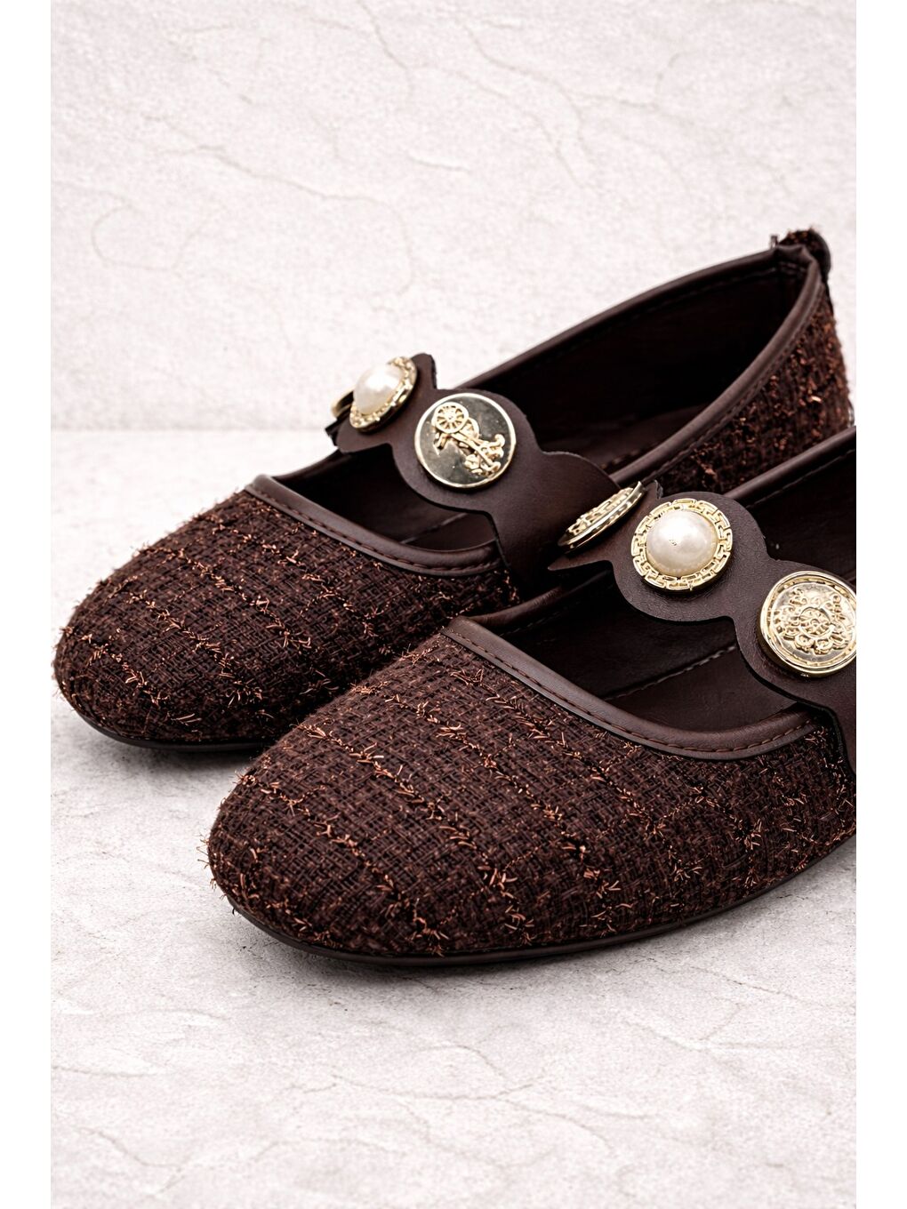 Kahverengi SH-250 Tiftikli Turalı Babet Günlük Kadın Ayakkabı Ev Babeti-1