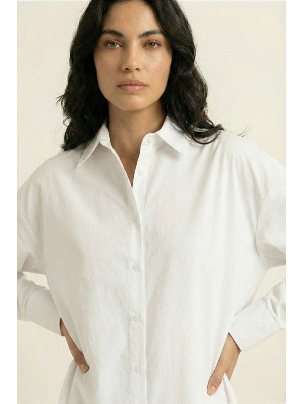 Beyaz %100 Doğal Pamuk Oversize Tek Beden Poplin Gömlek-3