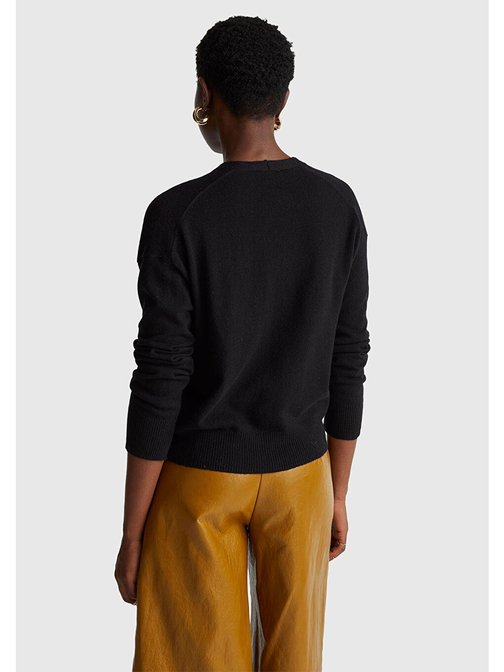 Siyah Kadın Sİyah Yün ve Kaşmir Karışımlı Ribana Detaylı Düğmeli Hırka-2