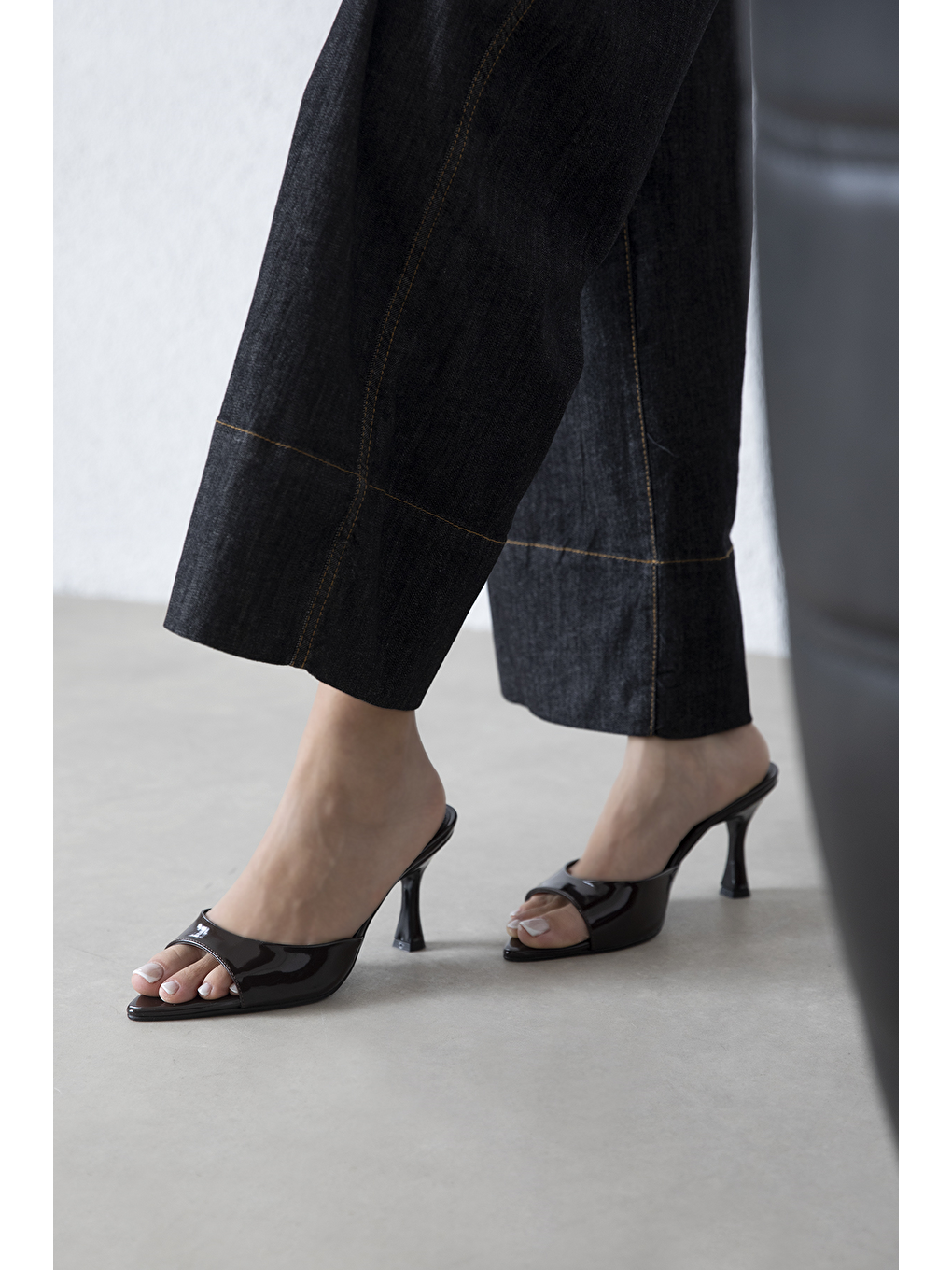 Kahverengi Franco Kadın Topuklu Rugan Kahve Topuklu Terlik-1