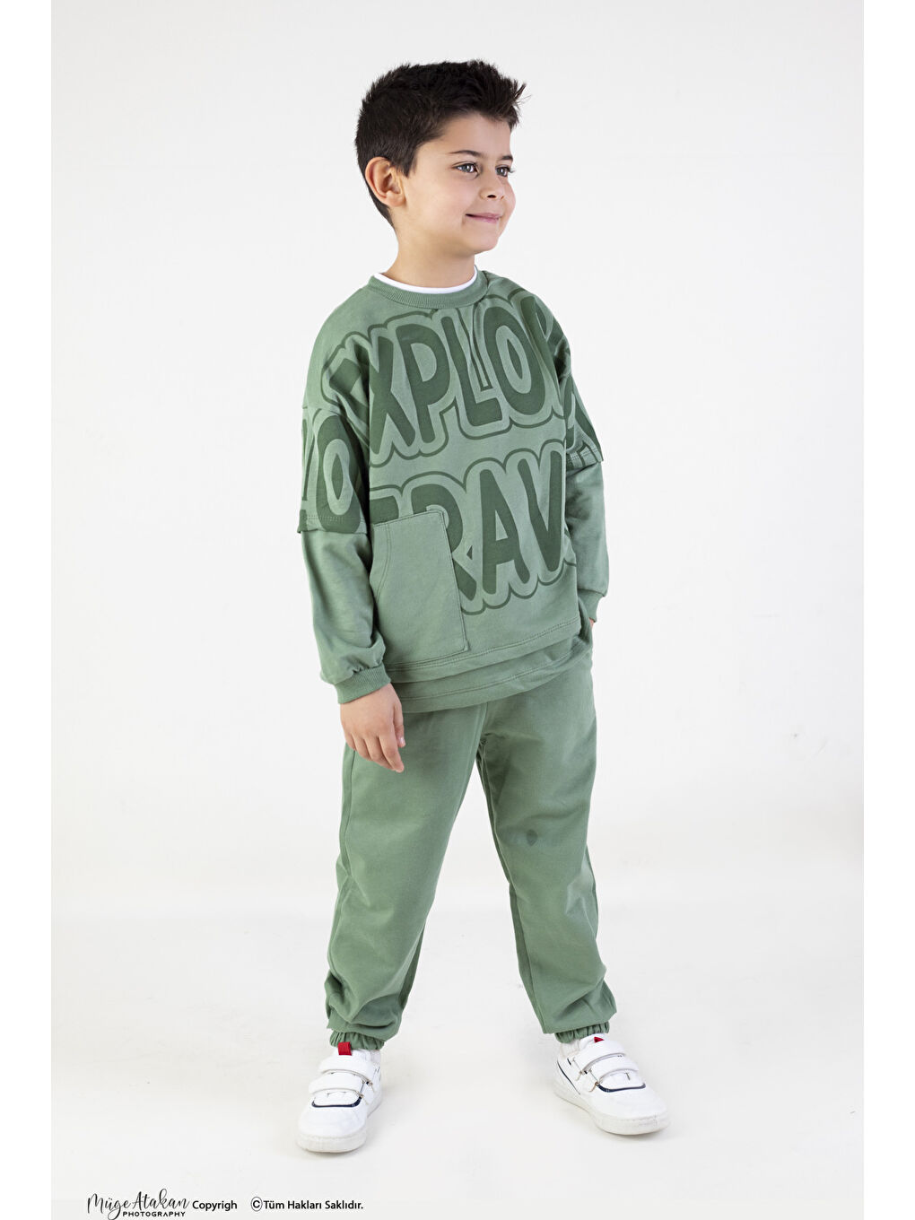 Harika KIDS Yeşil Erkek Çocuk Explorer Baskılı Örme Basic Eşofman Takımı - 3