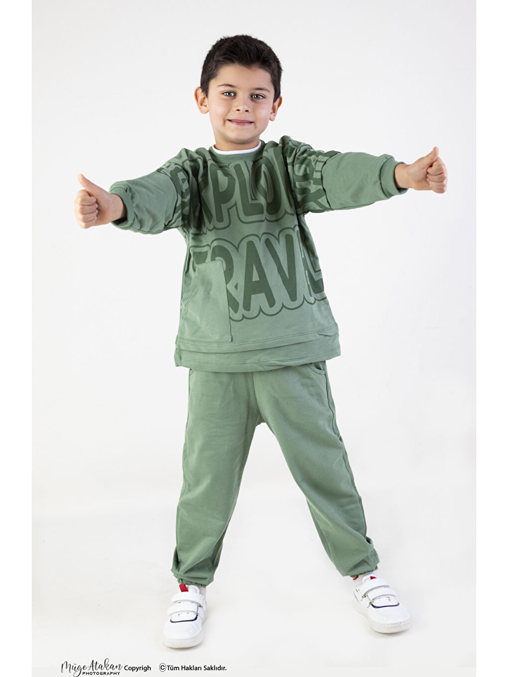 Harika KIDS Yeşil Erkek Çocuk Explorer Baskılı Örme Basic Eşofman Takımı - 4