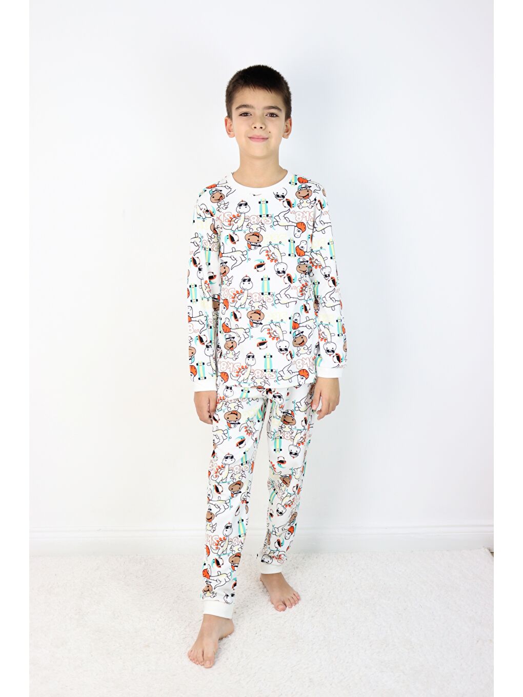 Gri Erkek Çocuk Baskılı interlok Kumaş Uzun Kollu Pijama Takımı-7