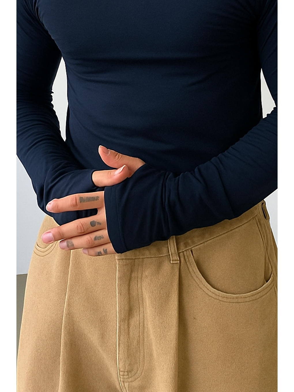 Erkek Lacivert Uzun Kollu Basic T-shirt-2