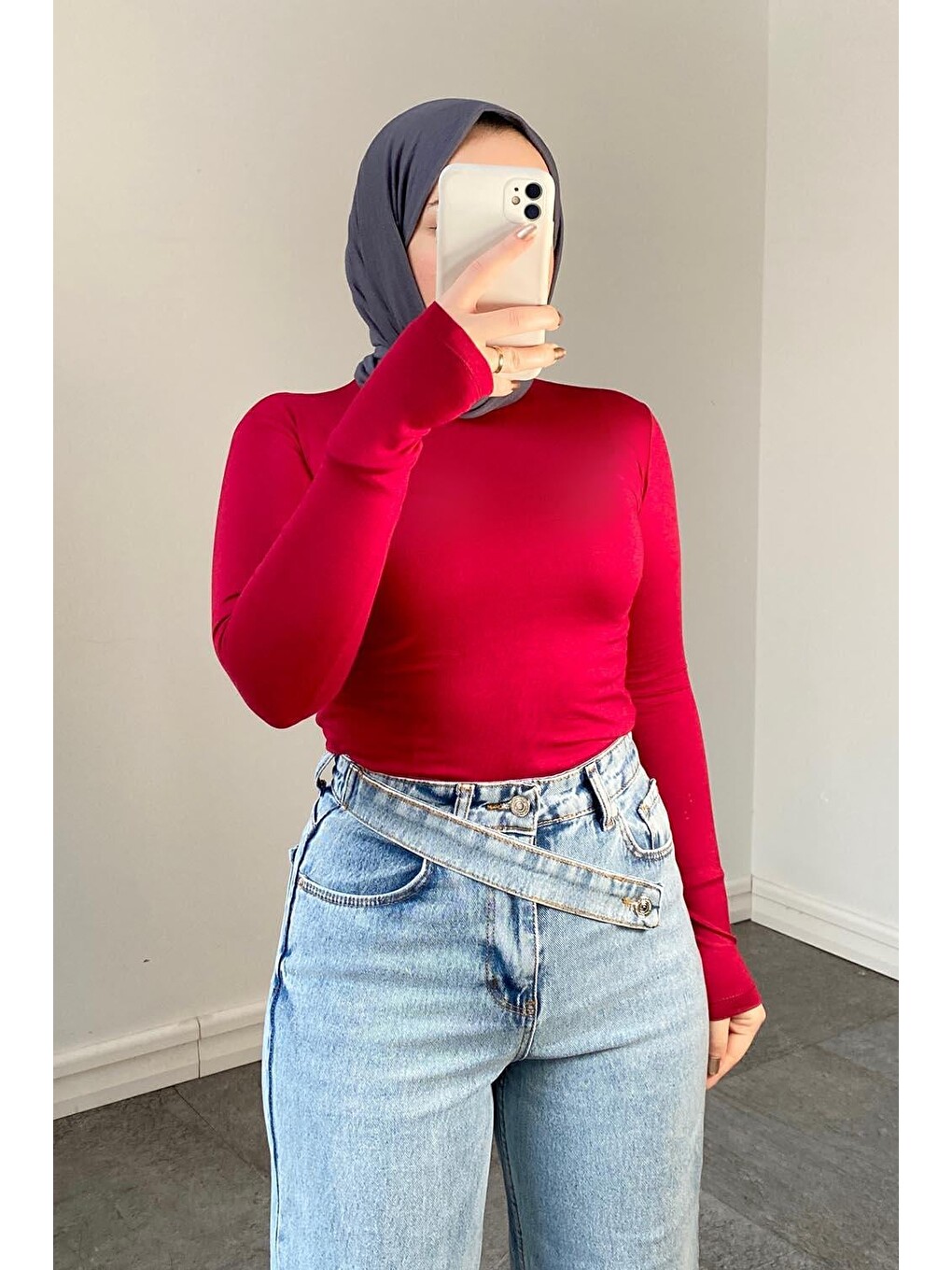 Bisiklet Yaka Düz Renk Body Kırmızı