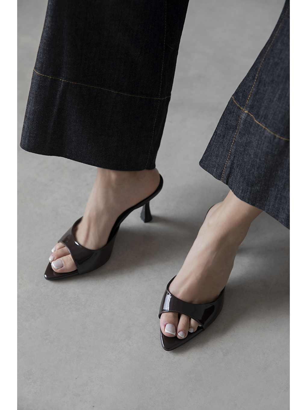 Kahverengi Franco Kadın Topuklu Rugan Kahve Topuklu Terlik-2