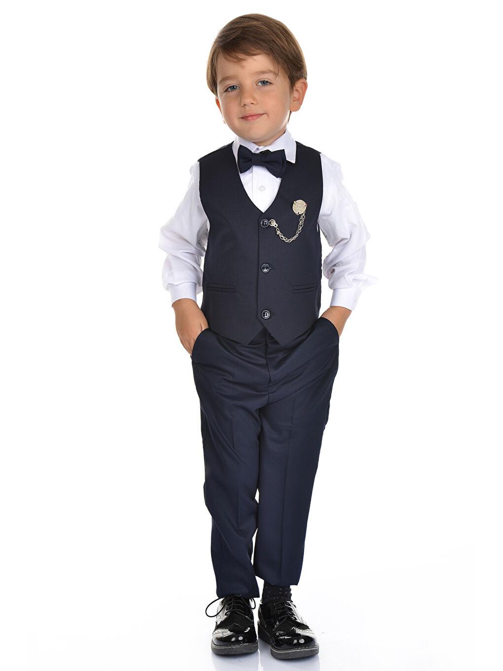 Lacivert Yelekli Smokin Erkek Çocuk Takım MNK0273