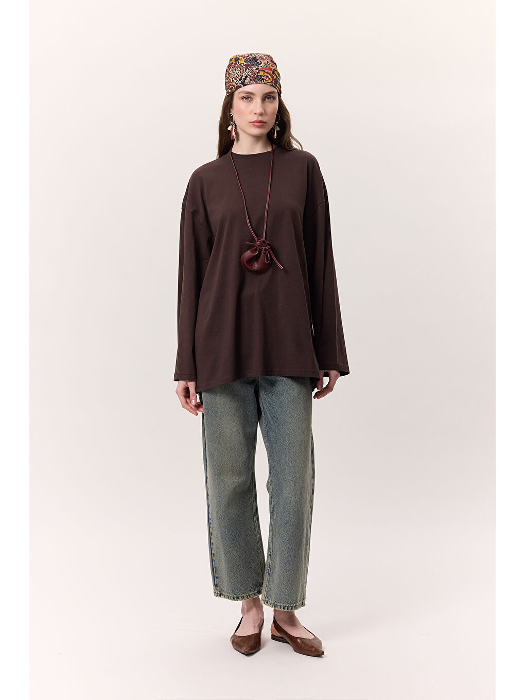 Kahverengi Geniş Kol Oversıze Tshırt Acı Kahve