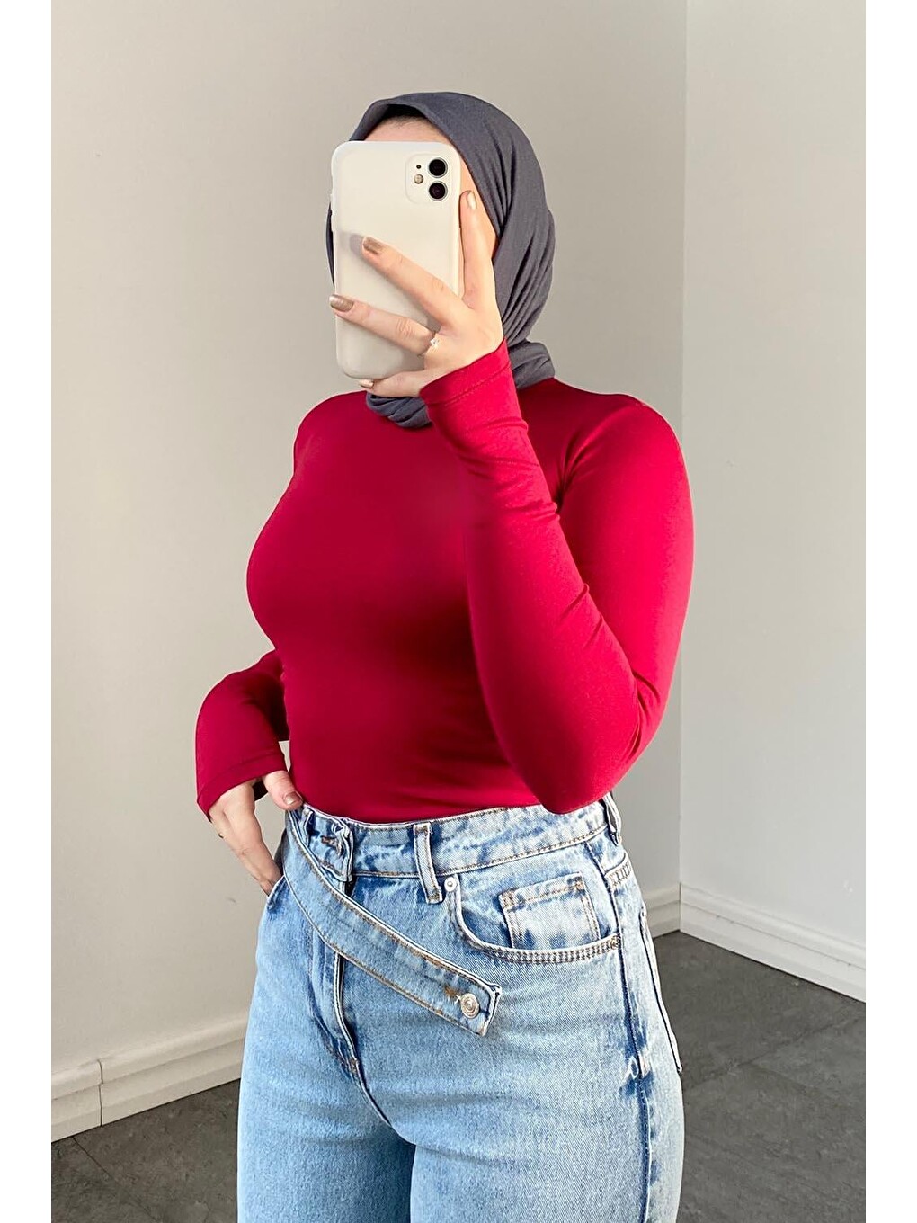 Bisiklet Yaka Düz Renk Body Kırmızı-2