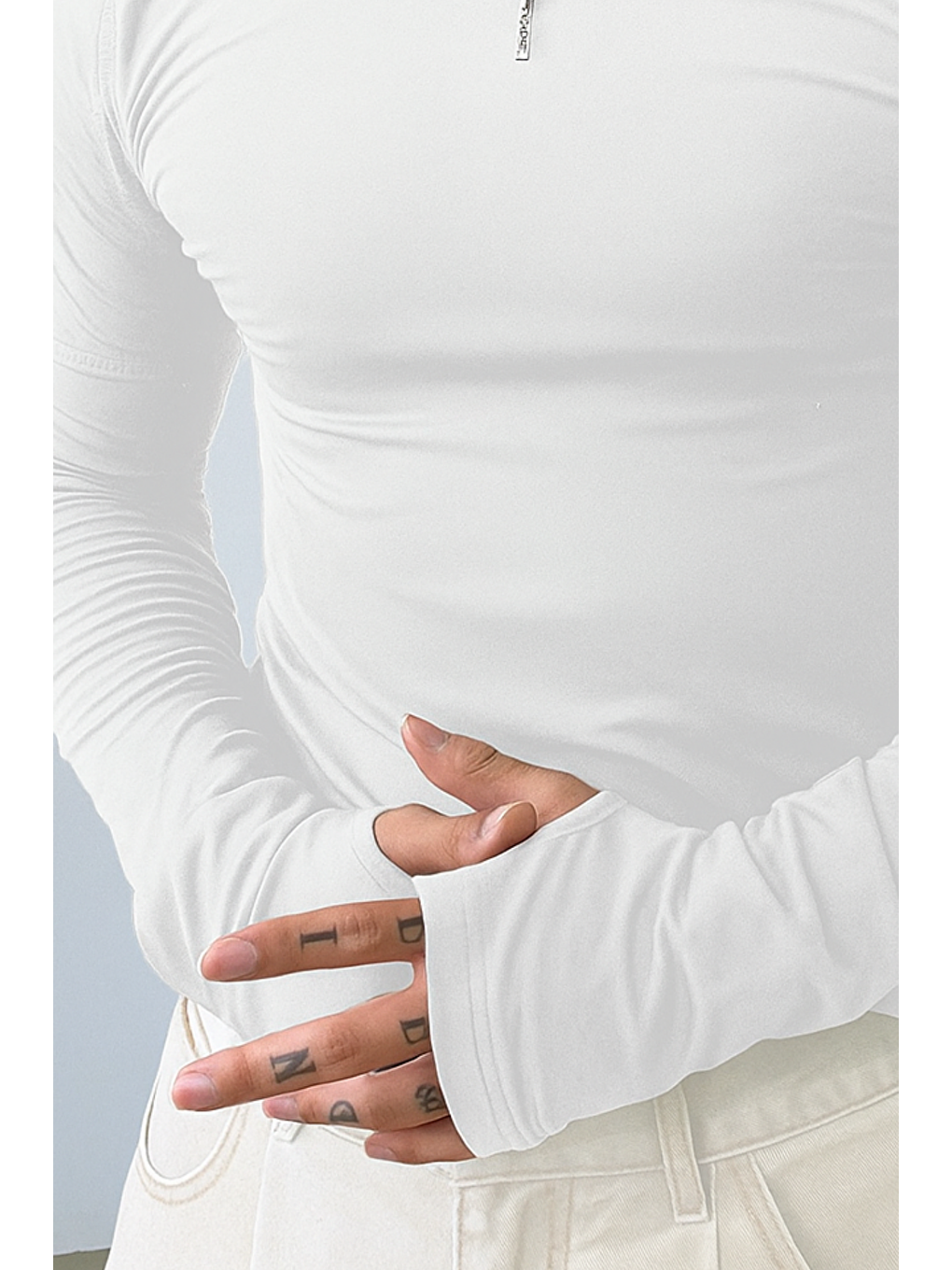 Erkek Beyaz Uzun Kollu Basic T-shirt-1