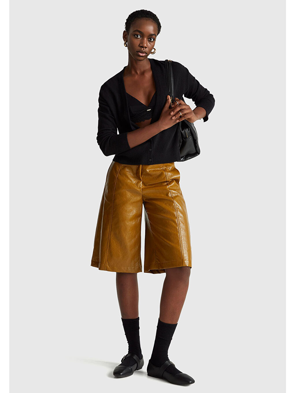 Siyah Kadın Sİyah Yün ve Kaşmir Karışımlı Ribana Detaylı Düğmeli Hırka-4