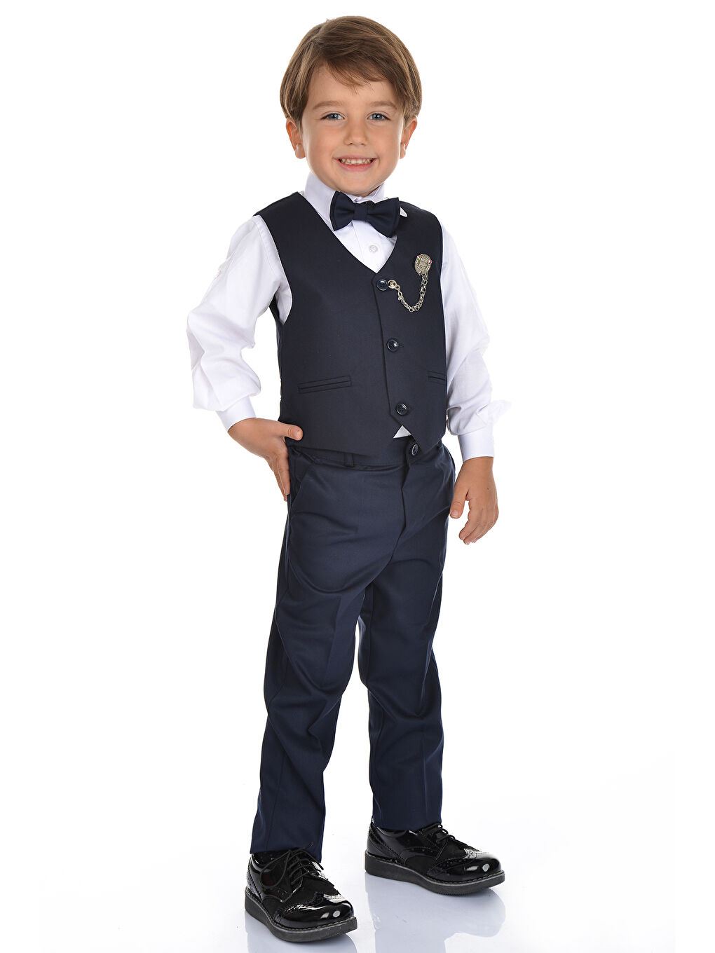 Lacivert Yelekli Smokin Erkek Çocuk Takım MNK0273-1