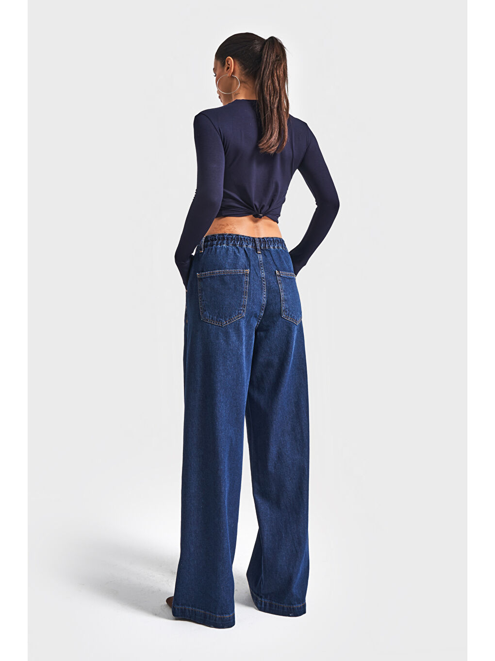 Kadın İndigo Renk 2w5-7 Süper Palazzo Fit Dökümlü Kumaş Denim Jean-2