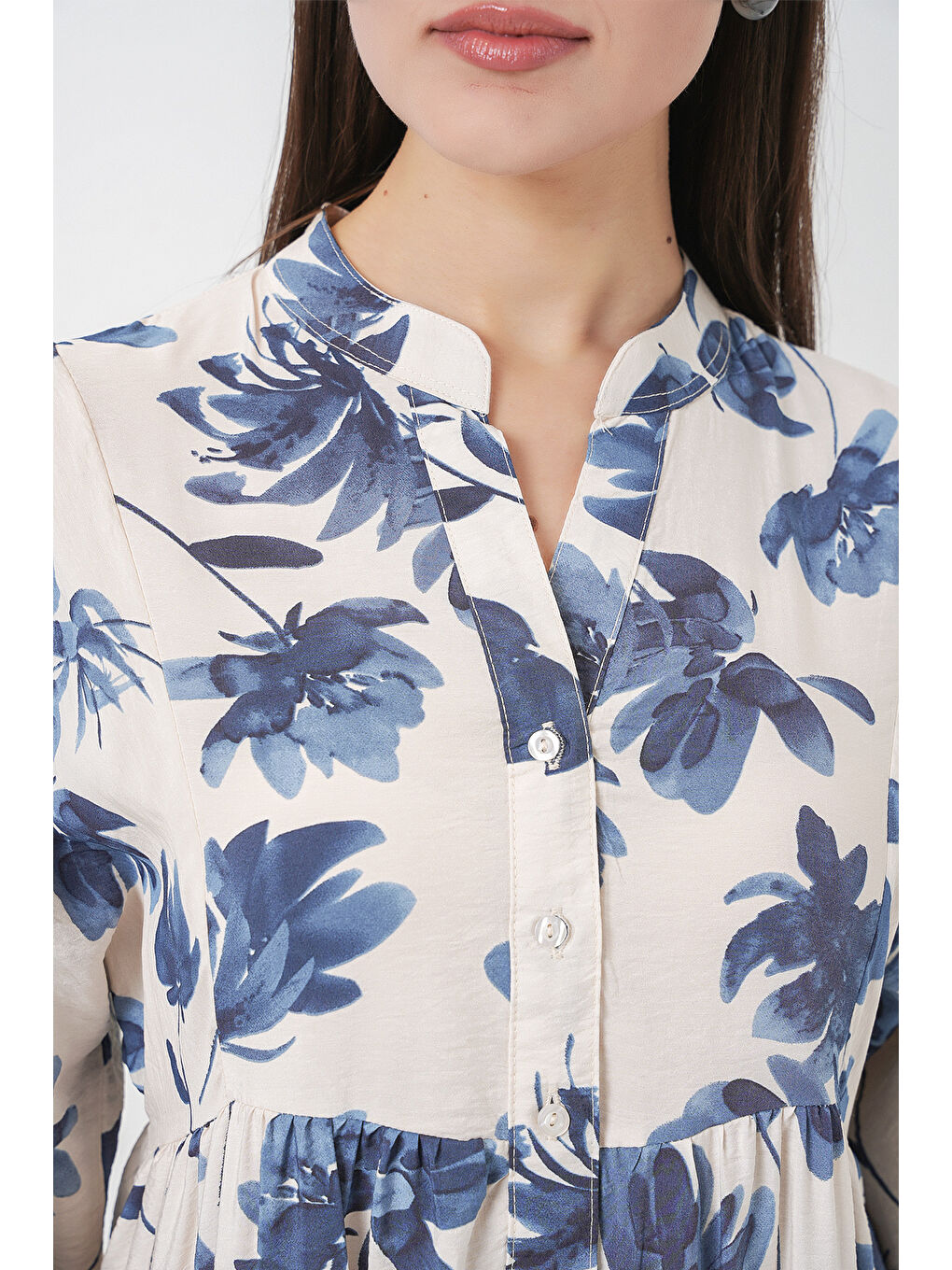 Kadın Lilyum Kumaş Uzun Tesettür Elbise 2593 - İndigo-6