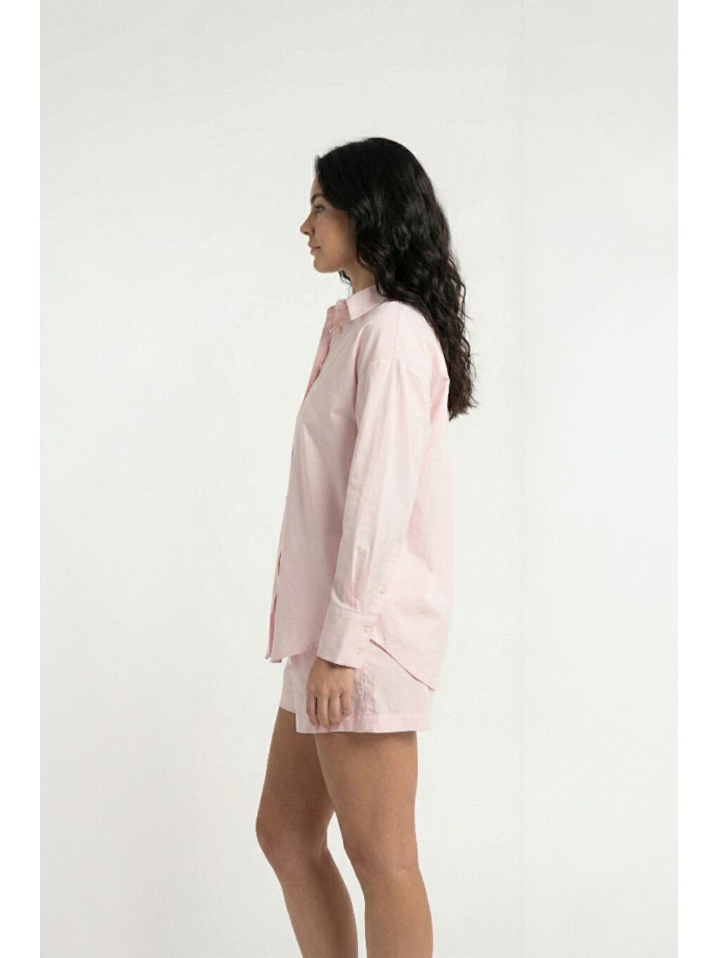 Pembe %100 Doğal Pamuk Oversize Tek Beden Poplin Gömlek-3
