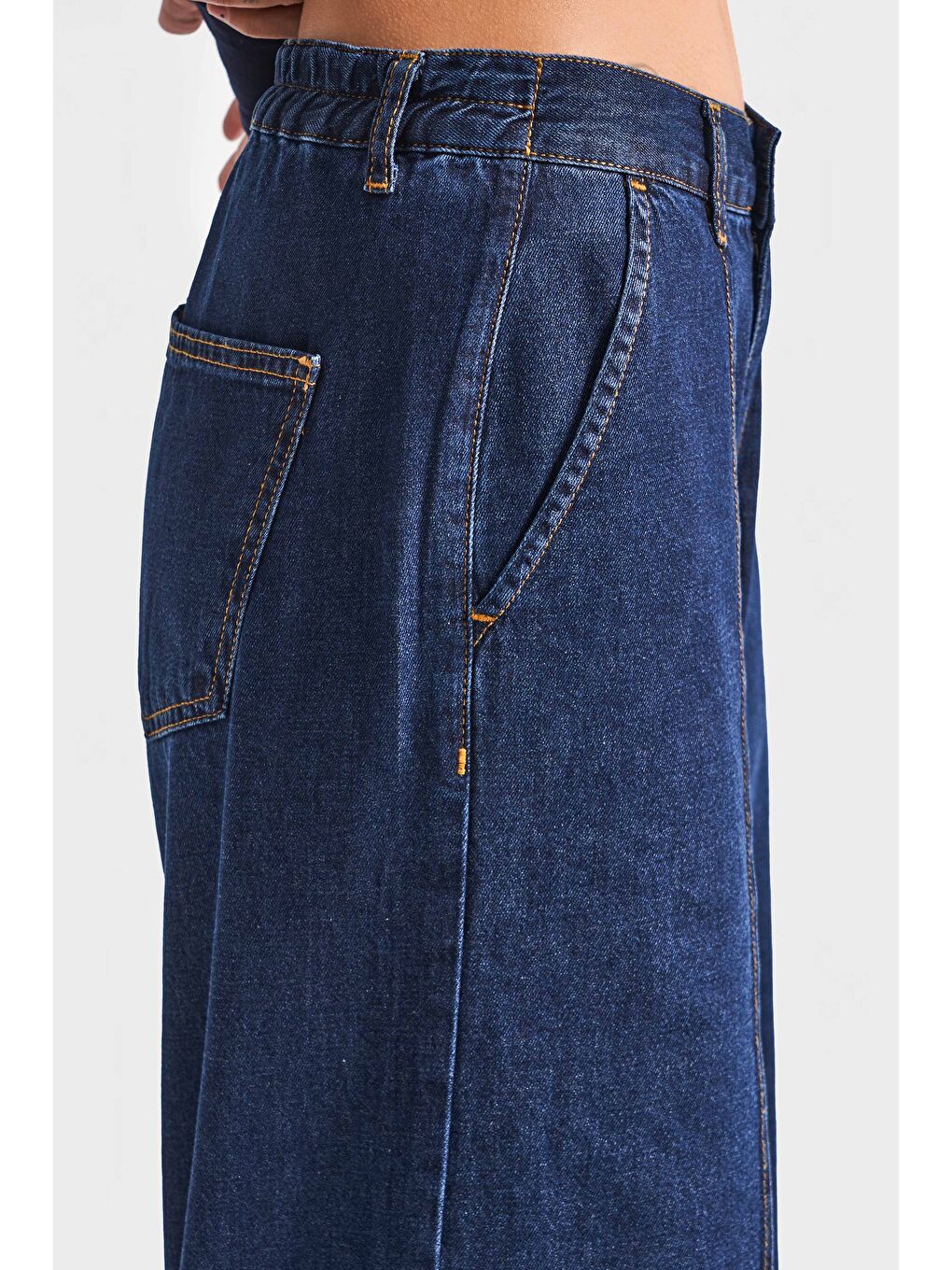Kadın İndigo Renk 2w5-7 Süper Palazzo Fit Dökümlü Kumaş Denim Jean-3