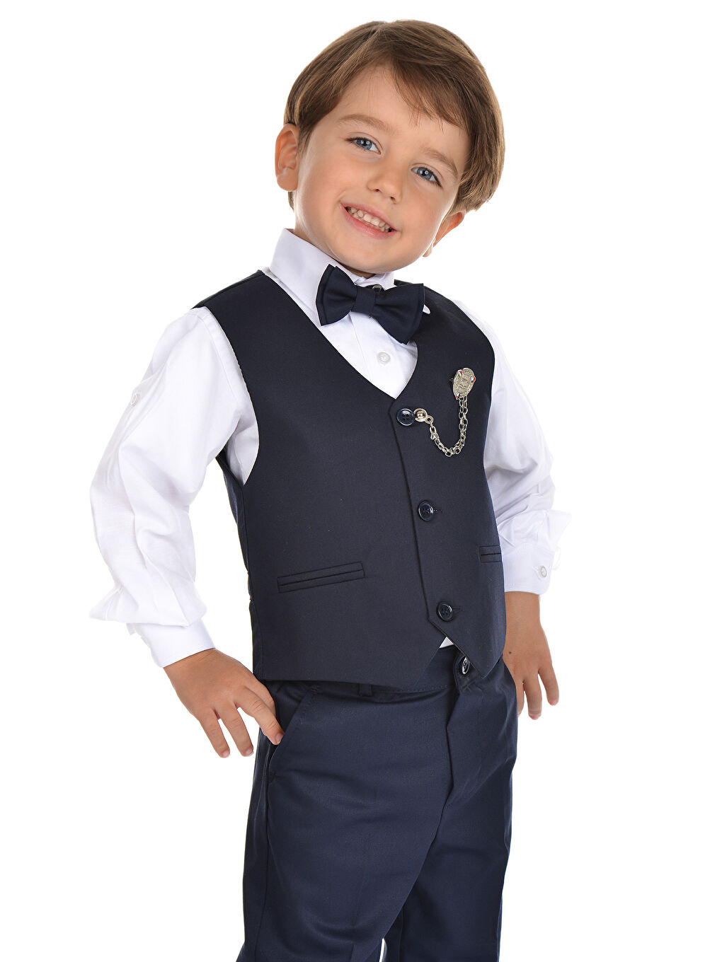 Lacivert Yelekli Smokin Erkek Çocuk Takım MNK0273-2