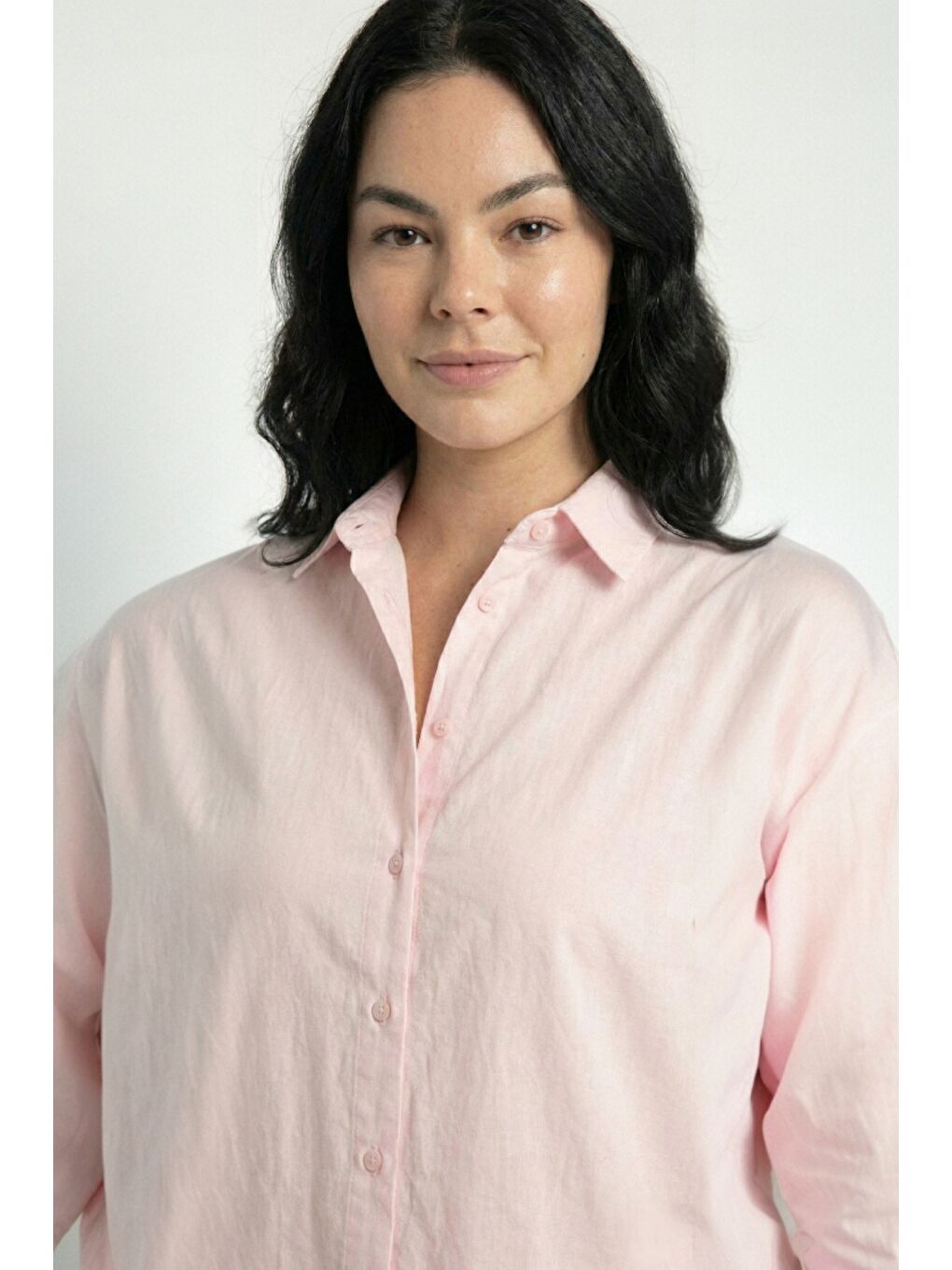 Pembe %100 Doğal Pamuk Oversize Tek Beden Poplin Gömlek-4