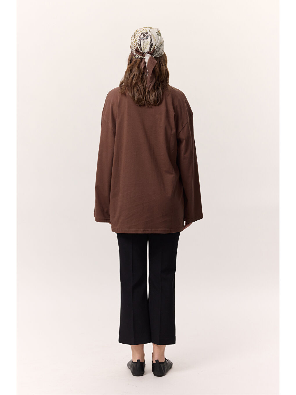 Geniş Kol Oversıze Tshırt Kahverengi-5