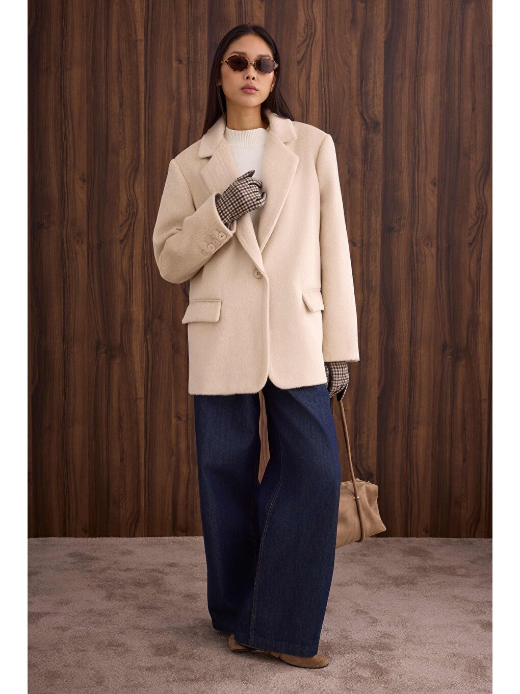 Beyaz Blazer Kaban Kemik