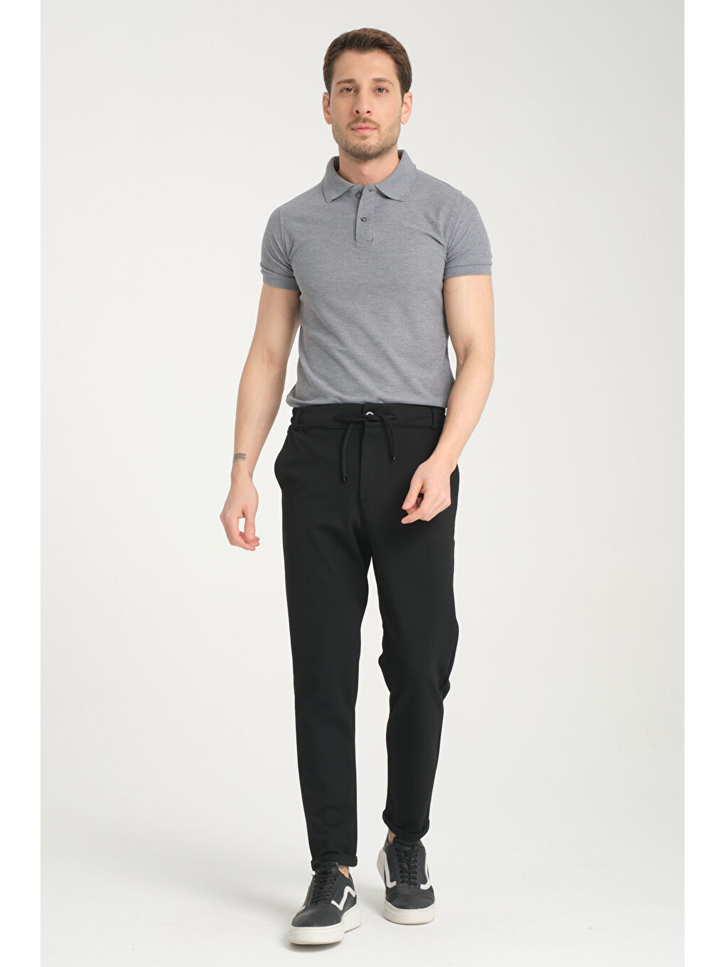 Siyah Duble Paça Diyagonel Erkek Pantolon 3527-1