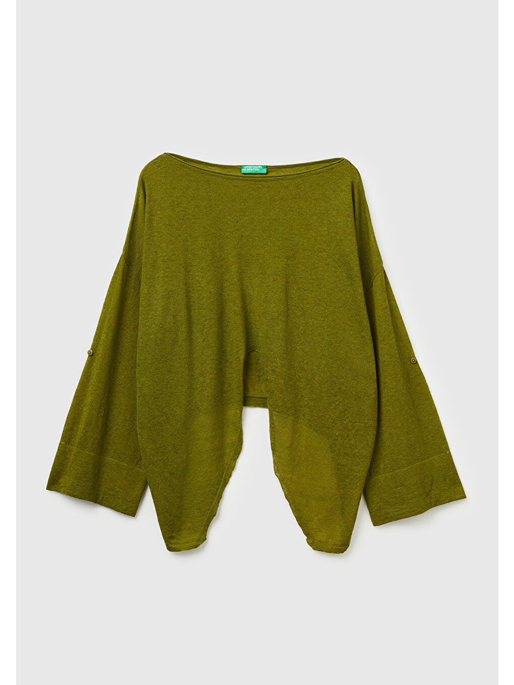 Kadın Haki Yeşili Alpaka ve Yün Karışımlı Düğme Detaylı Beli Bağlamalı Kazak-1