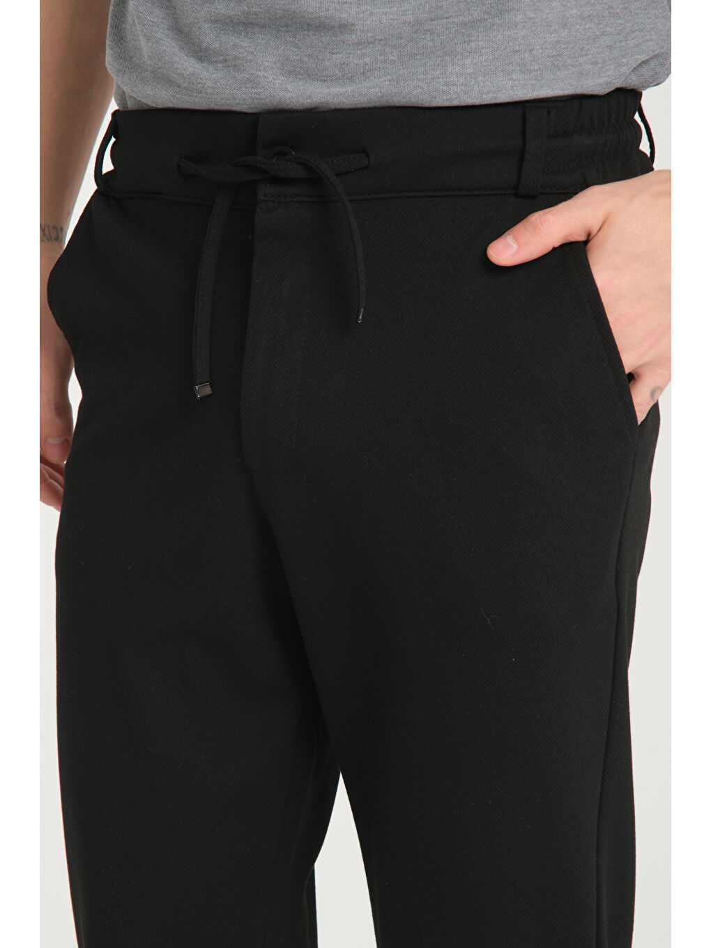 Siyah Duble Paça Diyagonel Erkek Pantolon 3527-2