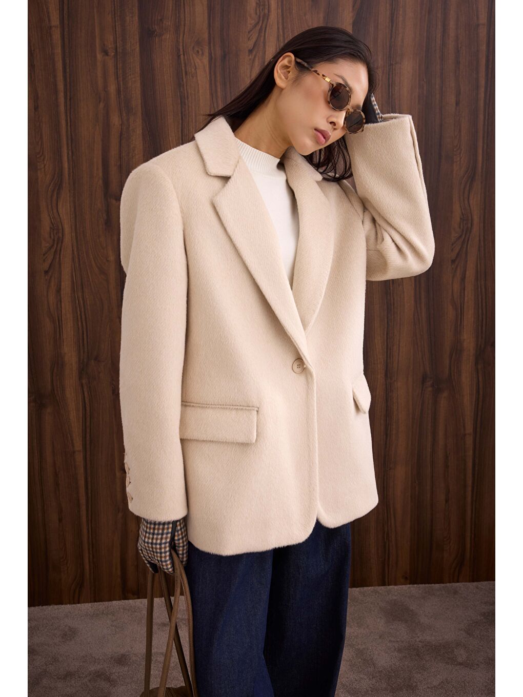 Beyaz Blazer Kaban Kemik-1