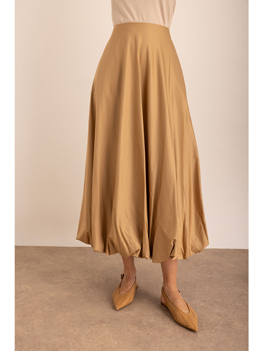 Bej Taş Dokuma Cepli Balon Etek-2