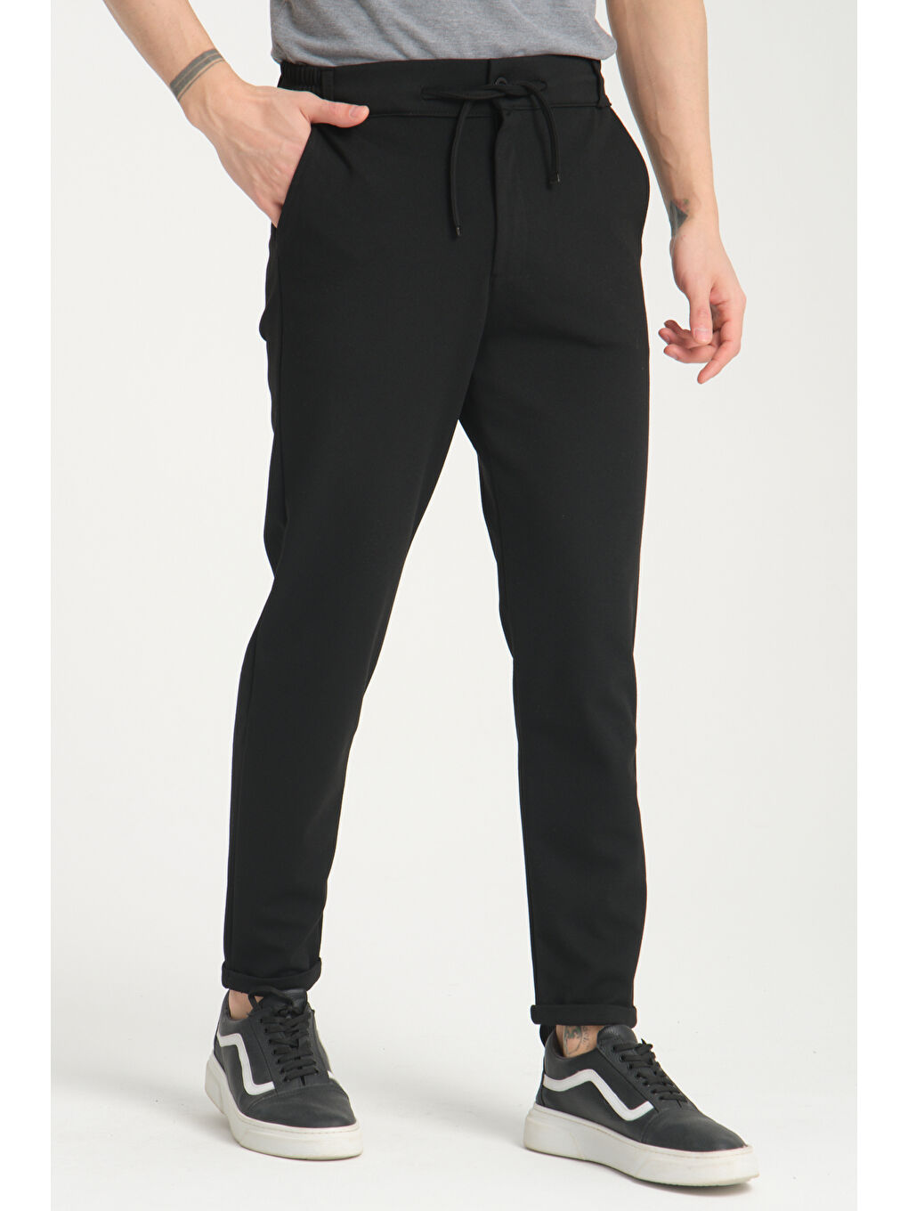 Siyah Duble Paça Diyagonel Erkek Pantolon 3527-4