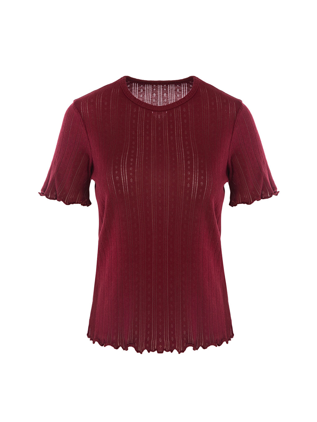 Bordo Kadın Pamuklu Kısa Kollu Baby Overloklu Pijama Takımı-1