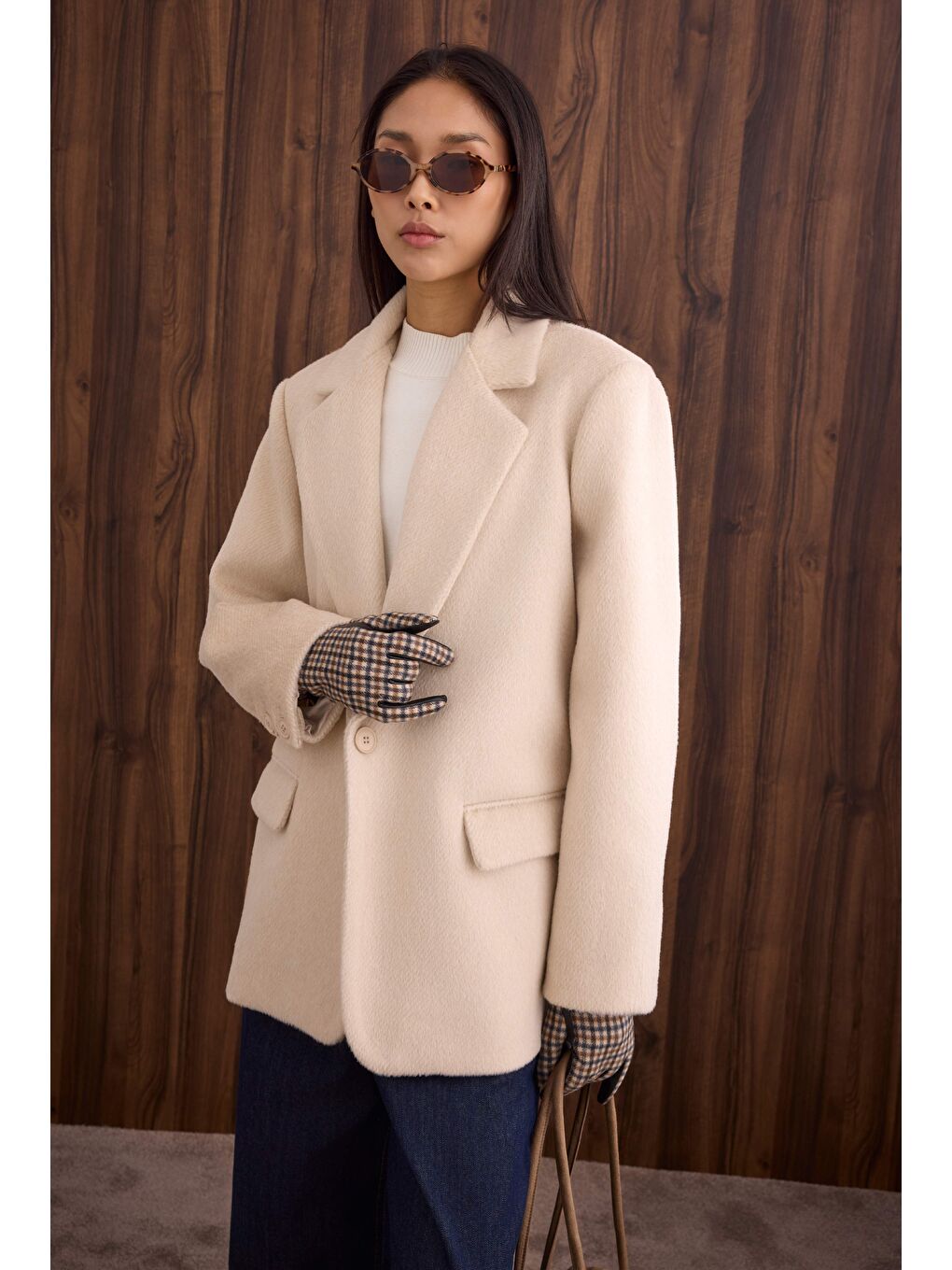 Beyaz Blazer Kaban Kemik-3