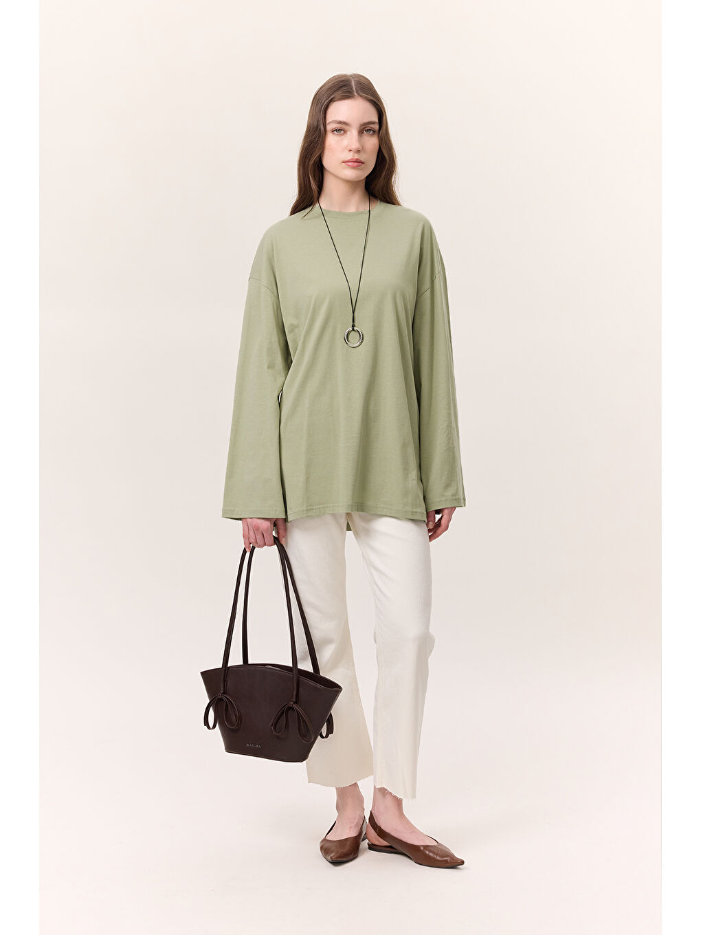 Geniş Kol Oversıze Tshırt Çağla Yeşili-1