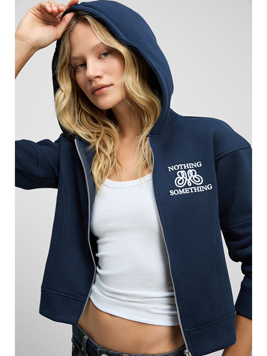 Robına Kadın Şardonlu Kapüşonlu Nakış Detaylı Lacivert Sweatshirt-2