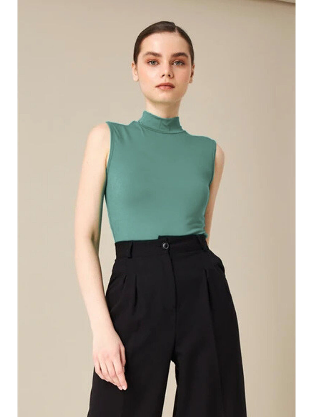 Kadın Mint Yeşili Kolsuz Bluz-6