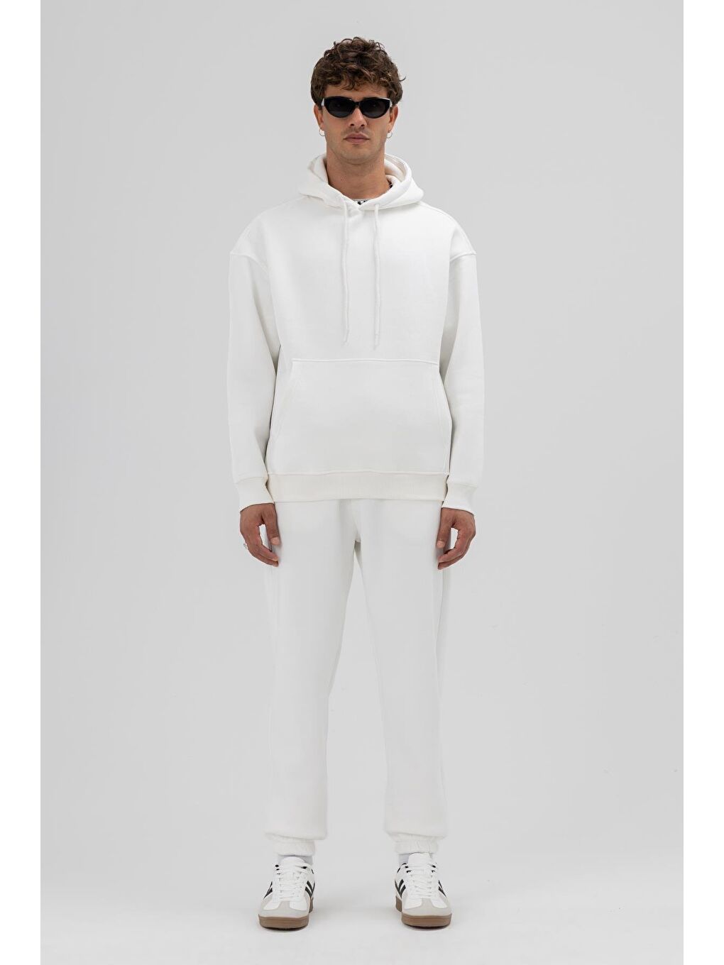 Basic Oversize Kapüşonlu Sweatshirt Ekru