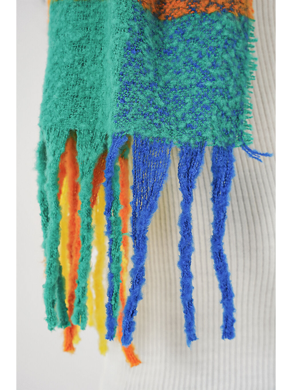 Kadın Yumuşak Dokulu Kalın Şal Atkı 15951 - Sarı-5