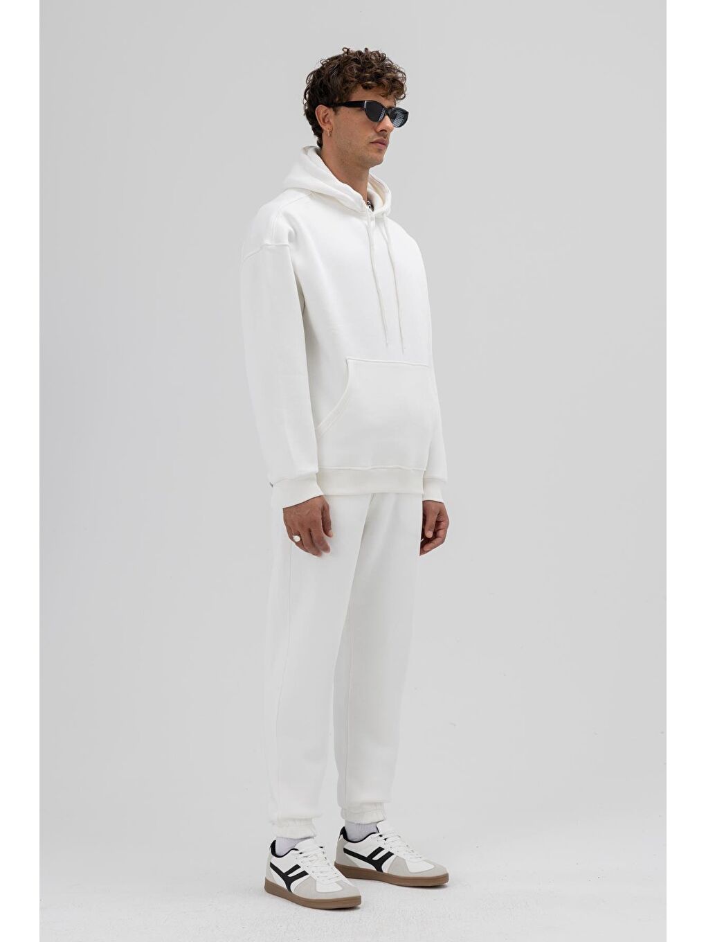 Basic Oversize Kapüşonlu Sweatshirt Ekru-2