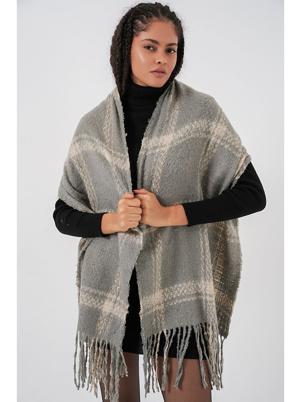 Kadın Yumuşak Dokulu Kalın Şal Atkı 15951 - F.Gri