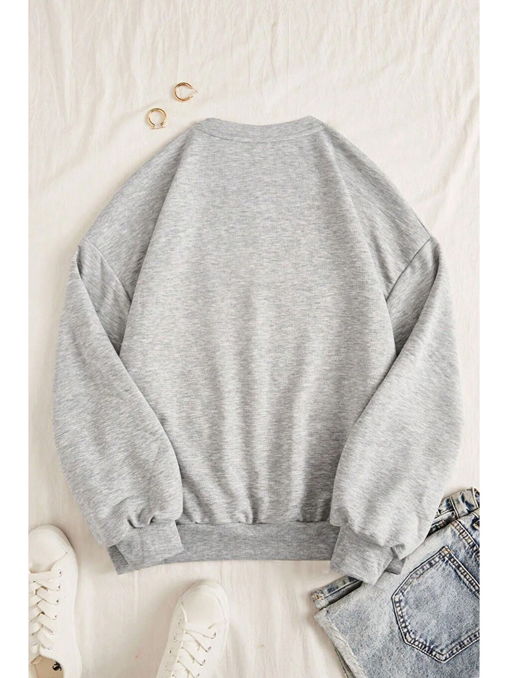 Gri America Baskılı Pamuklu Oversize Sweatshirt-4
