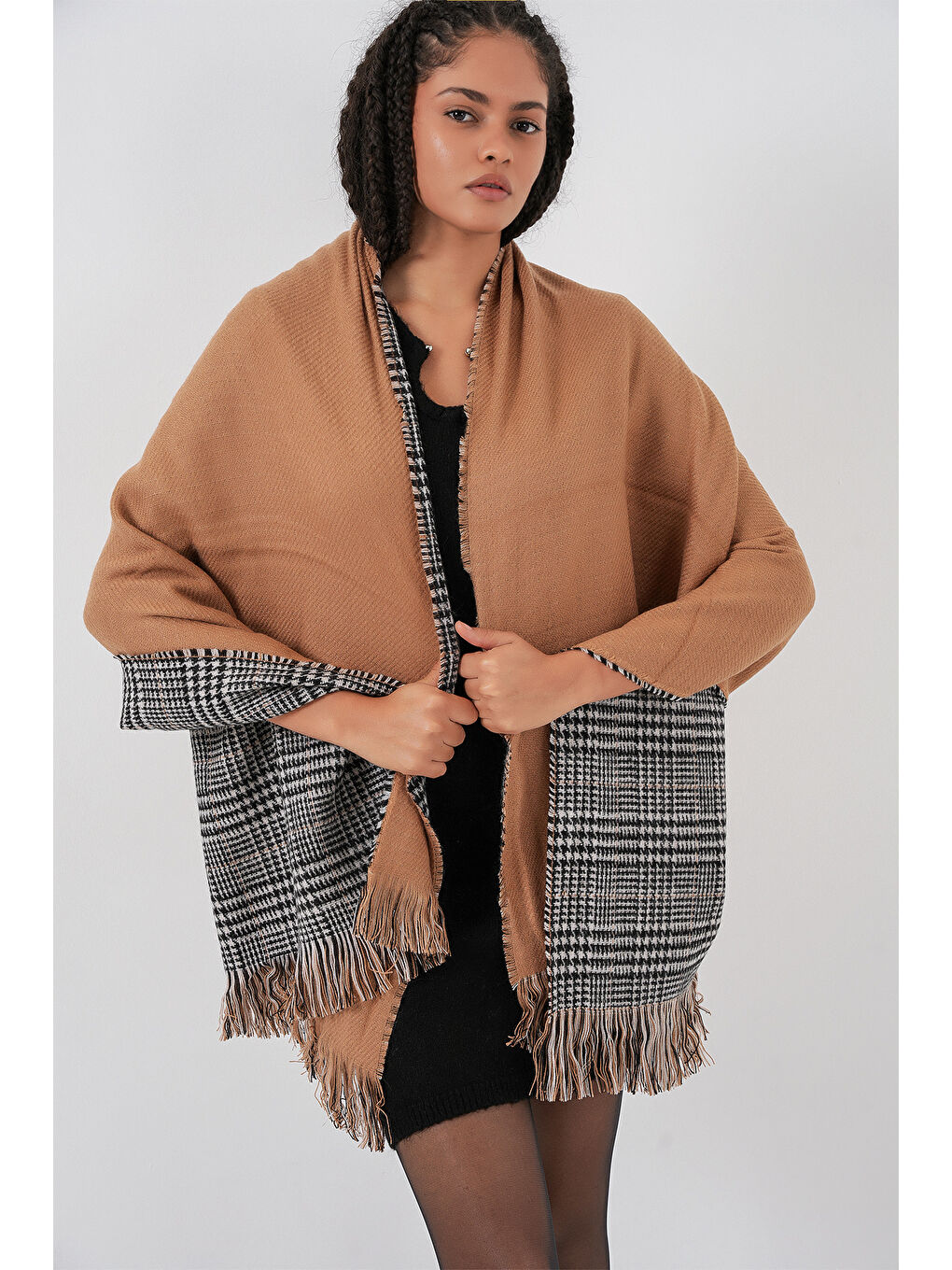 Sarı Kadın Yumuşak Dokulu Kalın Şal Atkı 15951 - Camel