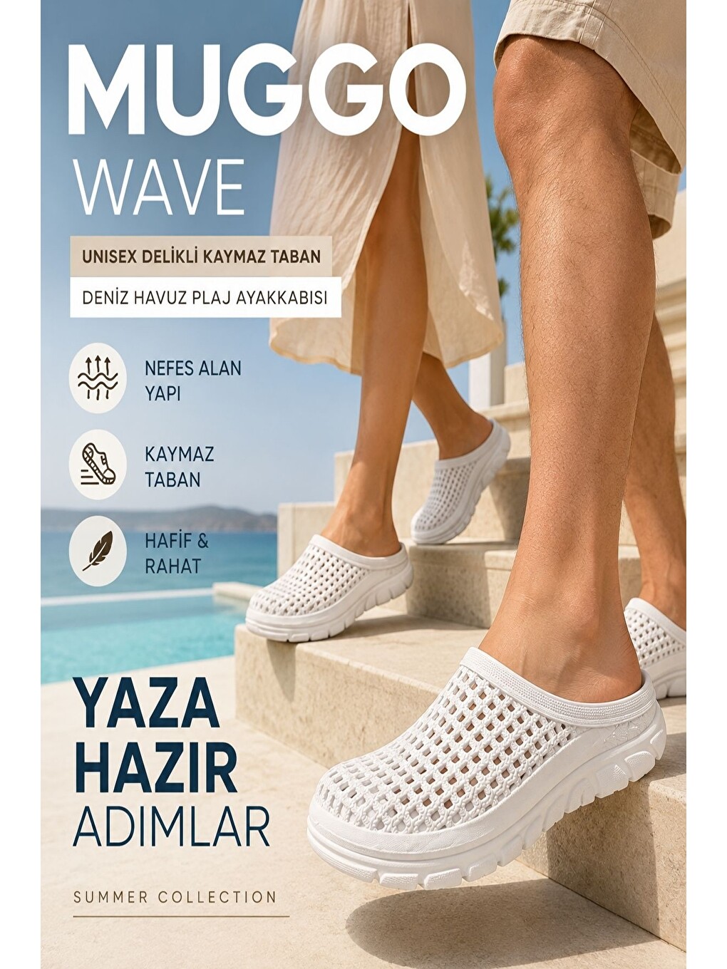 Beyaz WAVE Unısex Delikli Kaymaz Taban Deniz Havuz Plaj Ayakkabısı-2