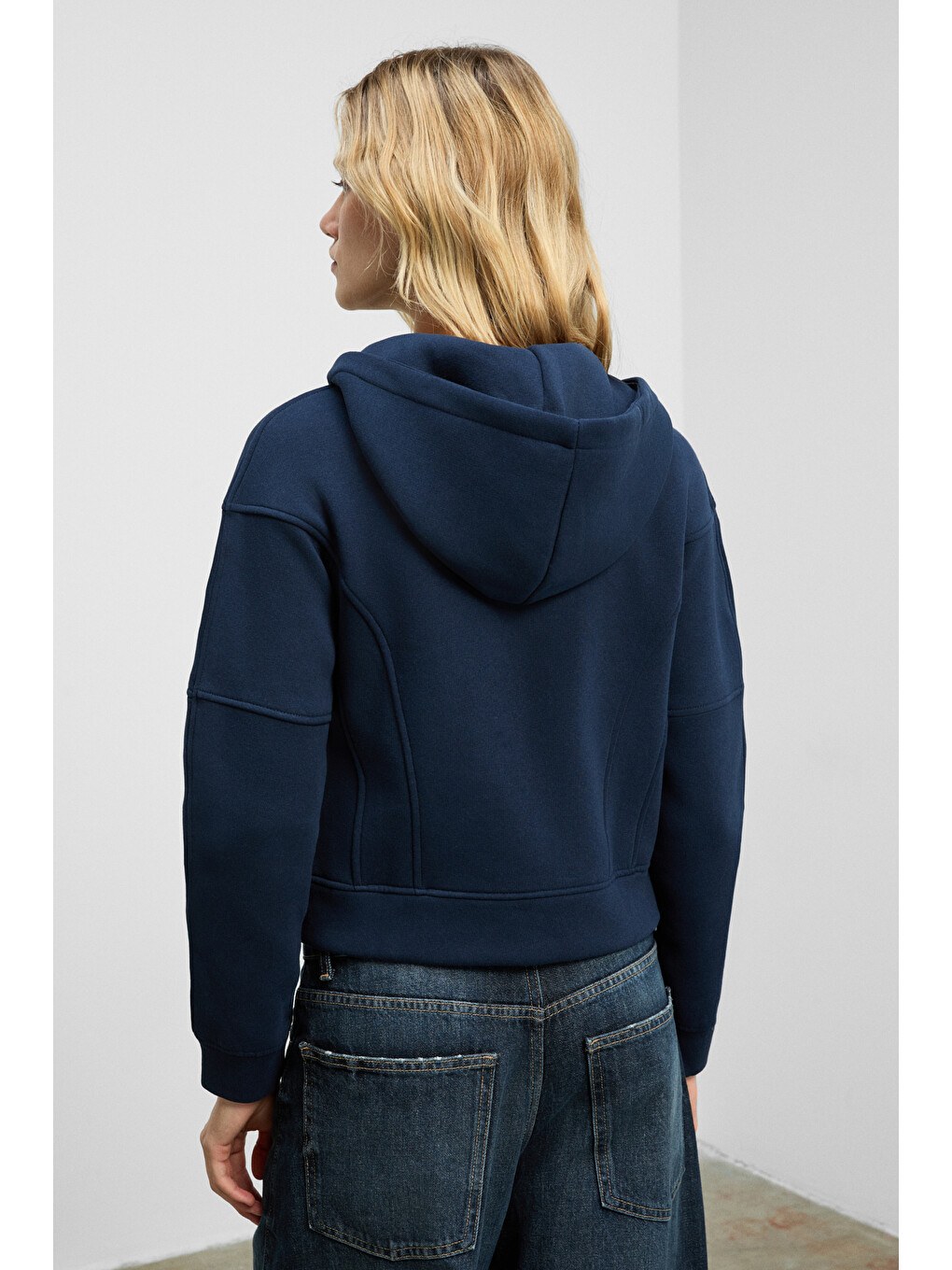 Robına Kadın Şardonlu Kapüşonlu Nakış Detaylı Lacivert Sweatshirt-5