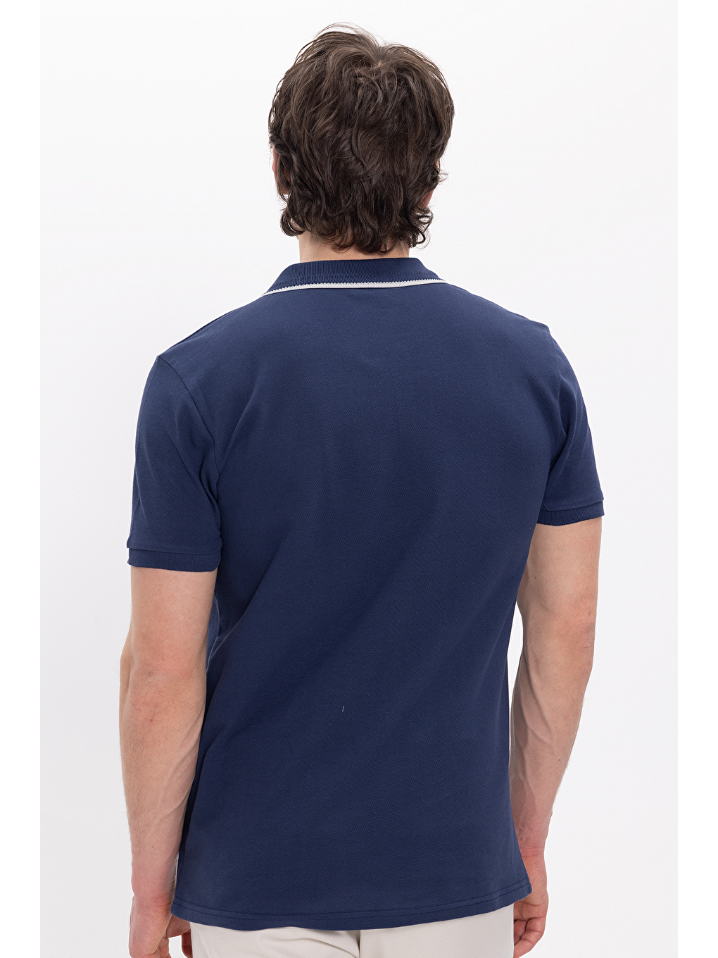 Erkek Slim Fit Dar Kesim %100 Pamuk Kısa Kollu Yarım Fermuarlı Lacivert Polo Yaka Tişört-5