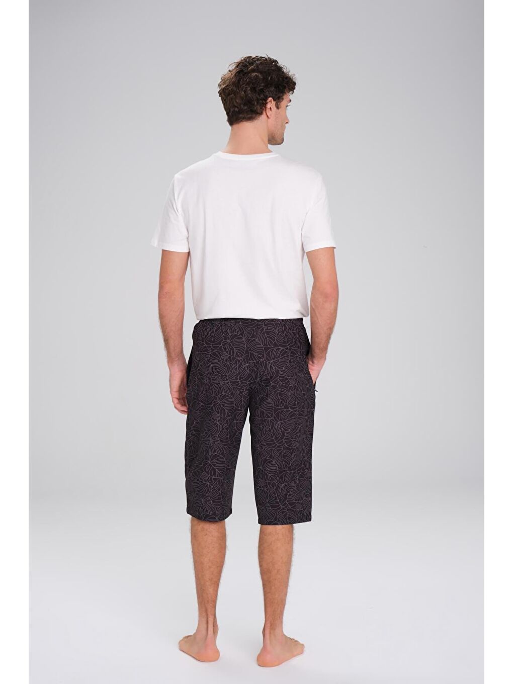 Kahverengi Desenli Siyah Uzun Erkek Havuz Ve Deniz Şortu 2421-1