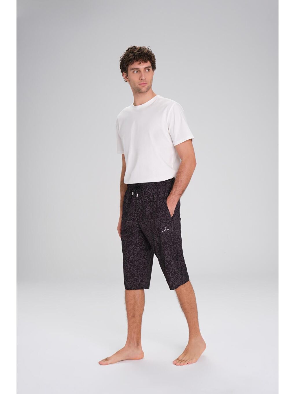 Kahverengi Desenli Siyah Uzun Erkek Havuz Ve Deniz Şortu 2421-2