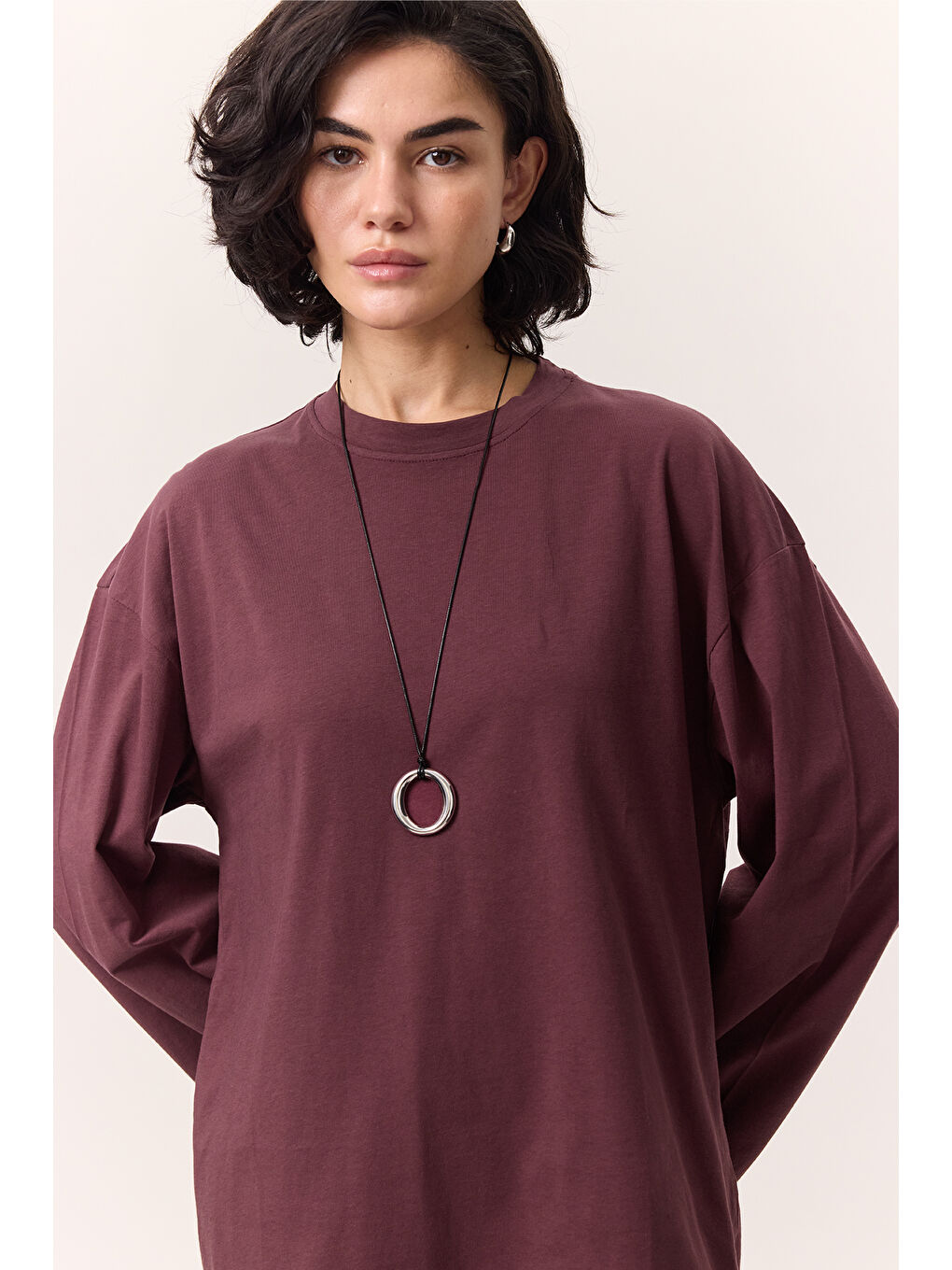 Geniş Kol Oversıze Tshırt Bordo-1