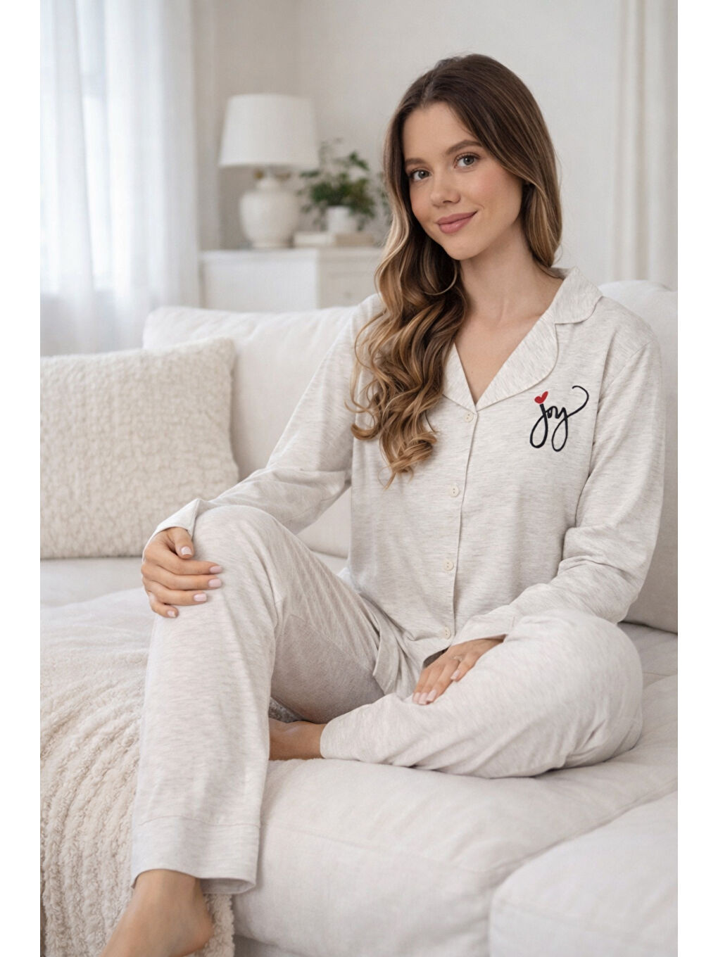 Bej Kadın Önü Düğmeli Suprem Pijama Takımı 0359 Vizon10-3