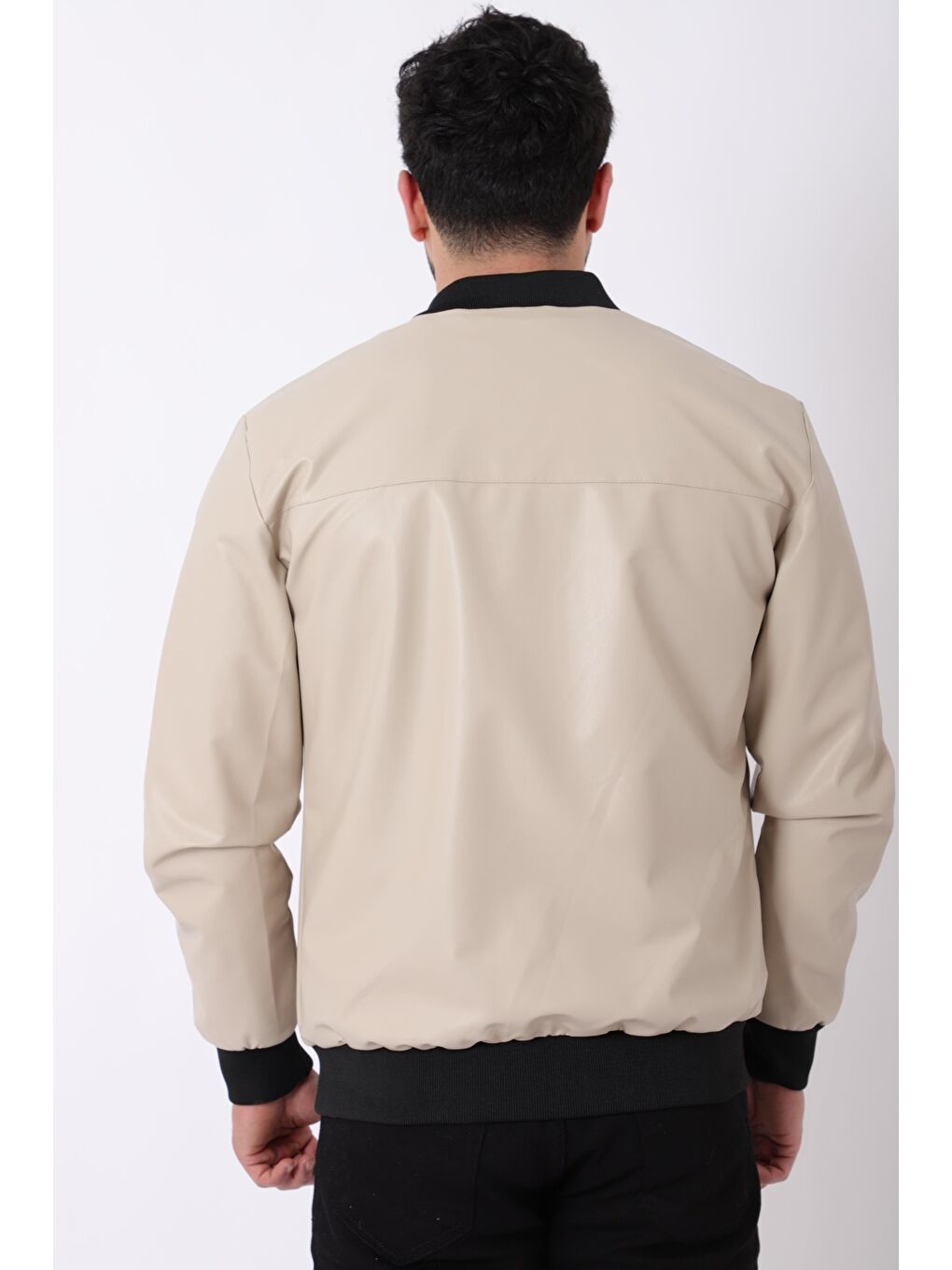 Ekru Kolej Yaka Bel Lastikli Suni Deri Mont PLDP 3000_50448-4