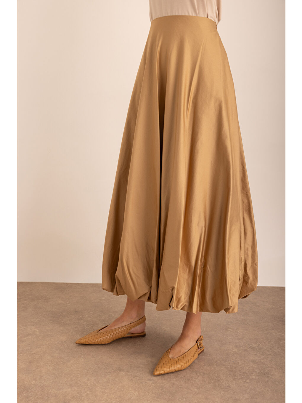 Bej Taş Dokuma Cepli Balon Etek-4